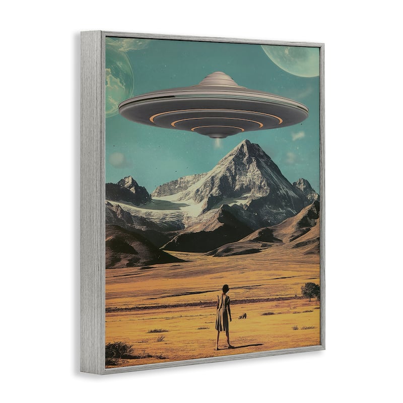 Stupell Woman with Overhead UFO Framed Giclee Art Design By Wumples