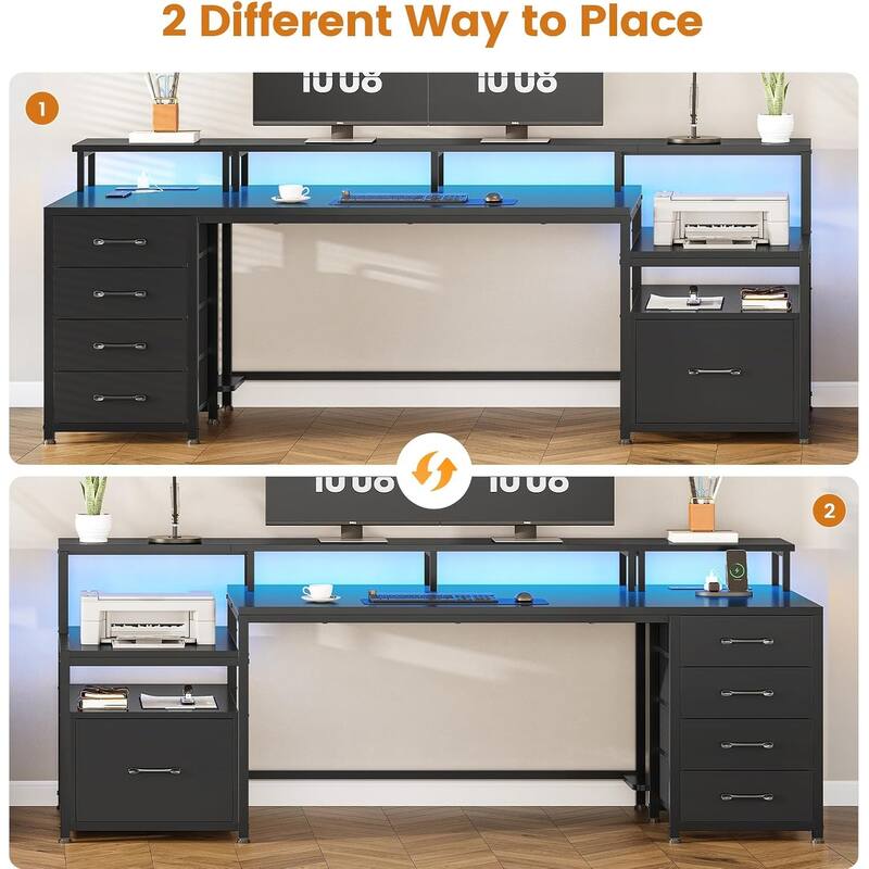 Home Computer Desk File Drawer & Power Outlet 5 Drawer Monitor Shelf