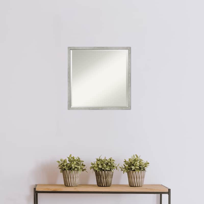 Beveled Wood Bathroom Wall Mirror - Shiplap White Narrow Frame