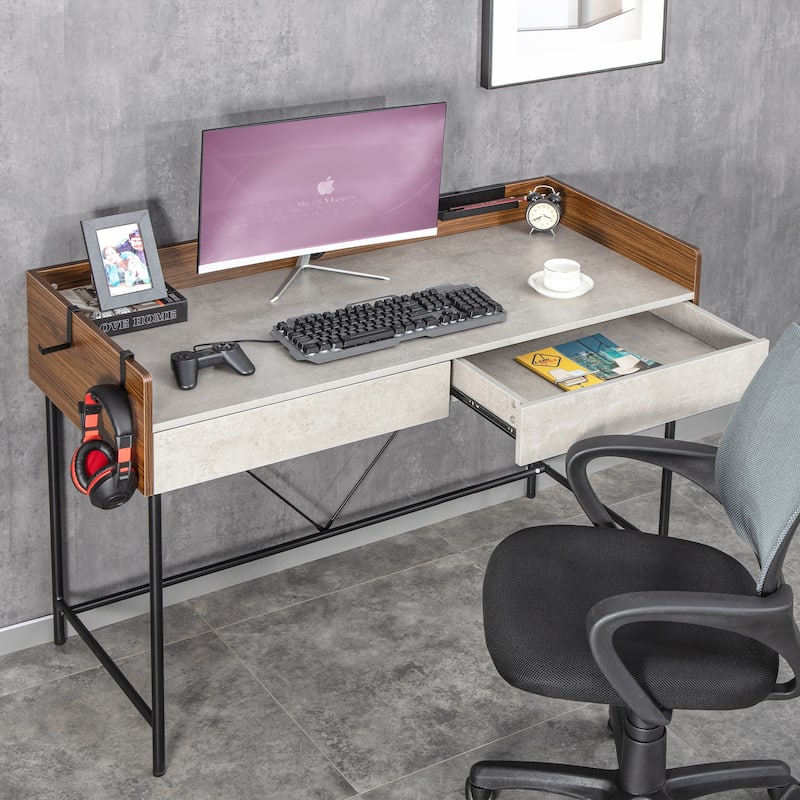 JJS 48" Home Office Computer Laptop Desk with Drawers, Modern Wooden Compact Study Writing Desk with Privacy Panel and Storage