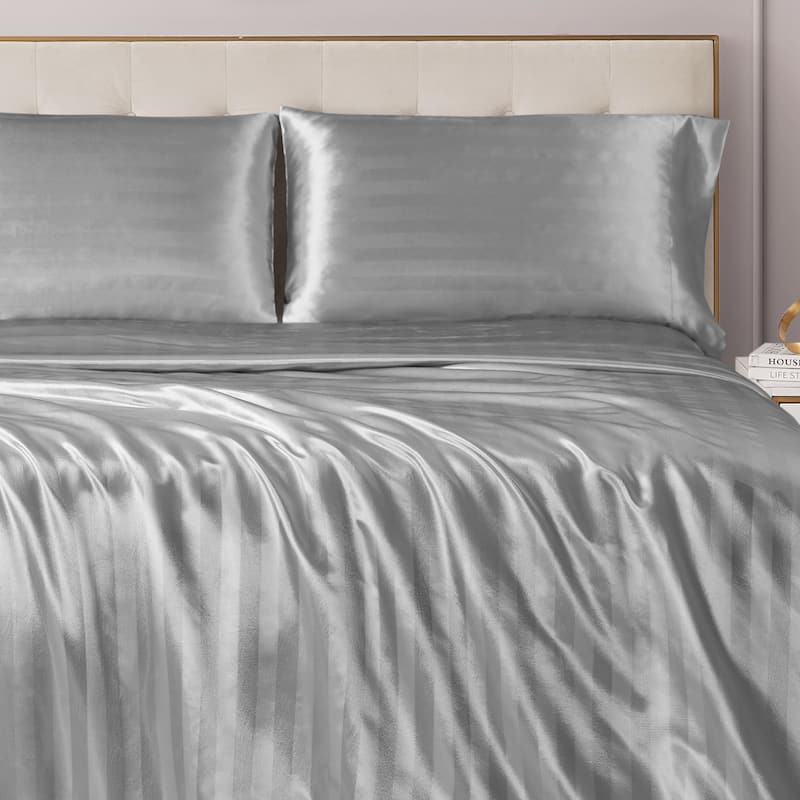Juicy Couture Silky Satin Damask Sheet Sets - Grey - Twin