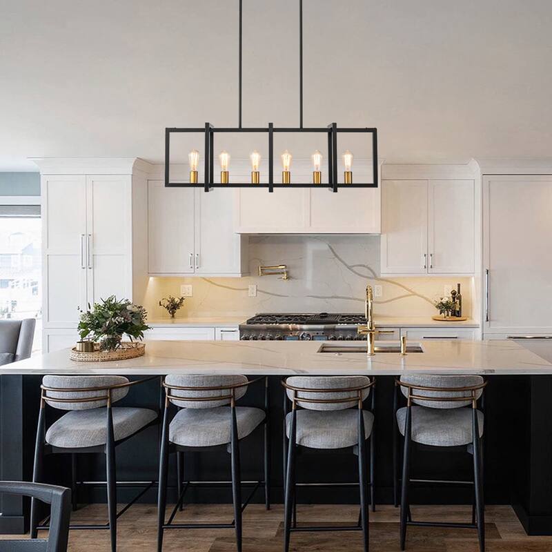 Black or Gold Farmhouse Rustic Kitchen Island Pendant Chandelier for Dining Room