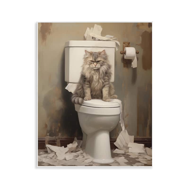 Stupell Cat & Torn Toilet Paper Wall Plaque Art Design By Arlington Prints - 11 x 14