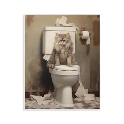 Stupell Cat & Torn Toilet Paper Wall Plaque Art Design By Arlington Prints