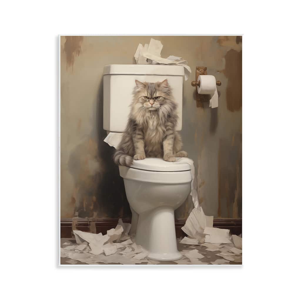 Stupell Cat & Torn Toilet Paper Wall Plaque Art Design By Arlington Prints