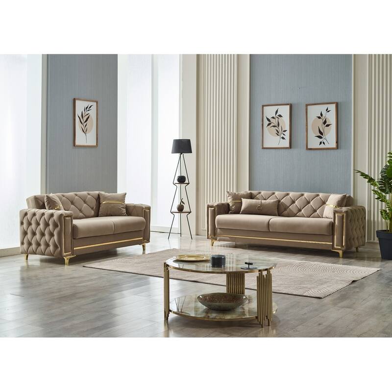 Benin 2-Pieces Comfortable Sleeper Modern One Sofa One Loveseat Living Room Set - Beige
