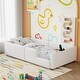 preview thumbnail 3 of 10, Twin Size Upholstered Platform Bed with Guardrail, Comfortable Design Kids Bed Frame with Charging Station for Bedroom, White