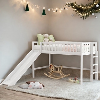 Elegant & Contemporary Design Twin Size Low Loft Bed with Vertical Ladder and Smooth Slide, Space-saving, Long-time Use, White