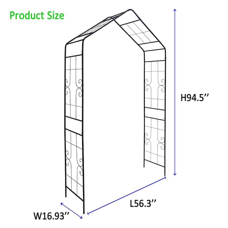 Black Metal Garden Arbor with Powder-Coated Finish Durable Outdoor Arch for Climbing Plants - 56.3'' x W16.93'' x H94.5' - Black