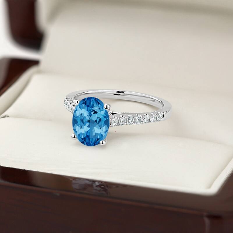 Auriya 1 1/2ct Fancy Oval Swiss Blue Topaz and Diamond Engagement Ring 1/4ctw 14k Gold