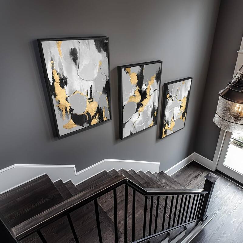Wall Art,Black Grey Gold Abstract Pictures
