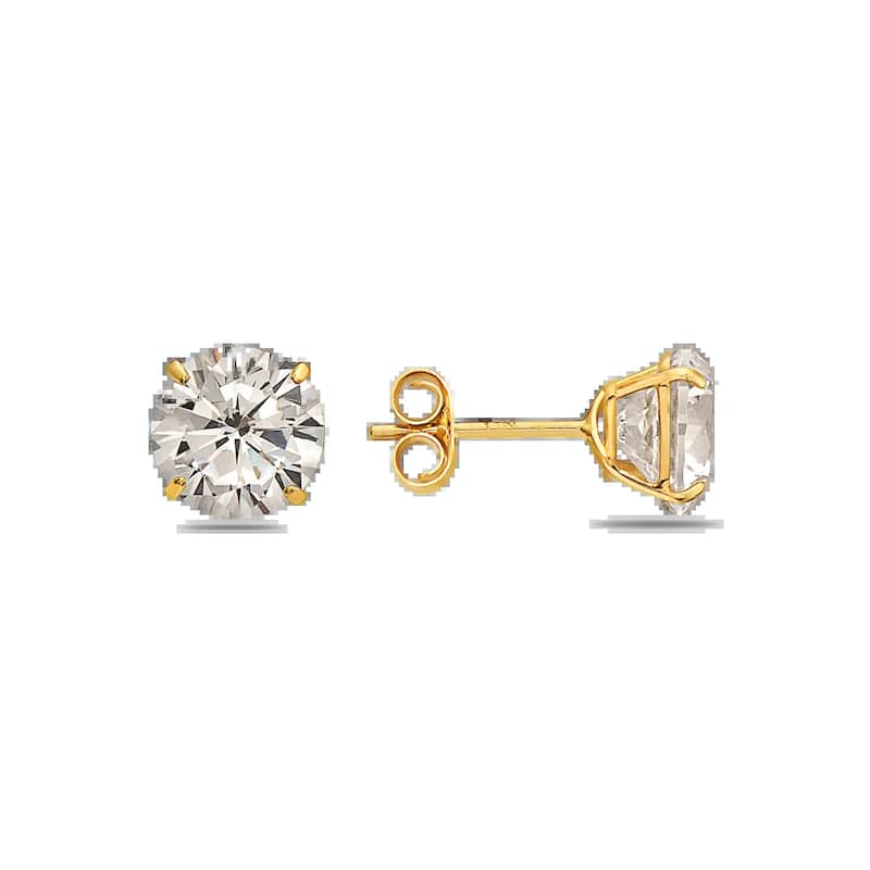 Curata 14k Yellow or White Gold Round Cubic Zirconia Basket-set Pushback Stud Earrings - 2mm -10mm