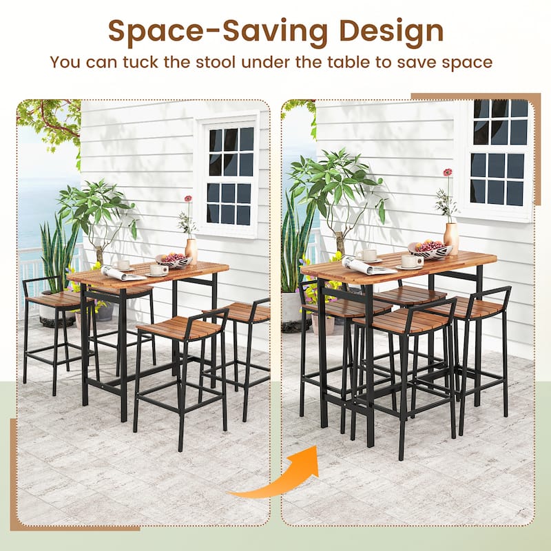 Gymax Acacia Wood Patio Table & Chair Set 5 Pcs Outdoor Dining Set w/
