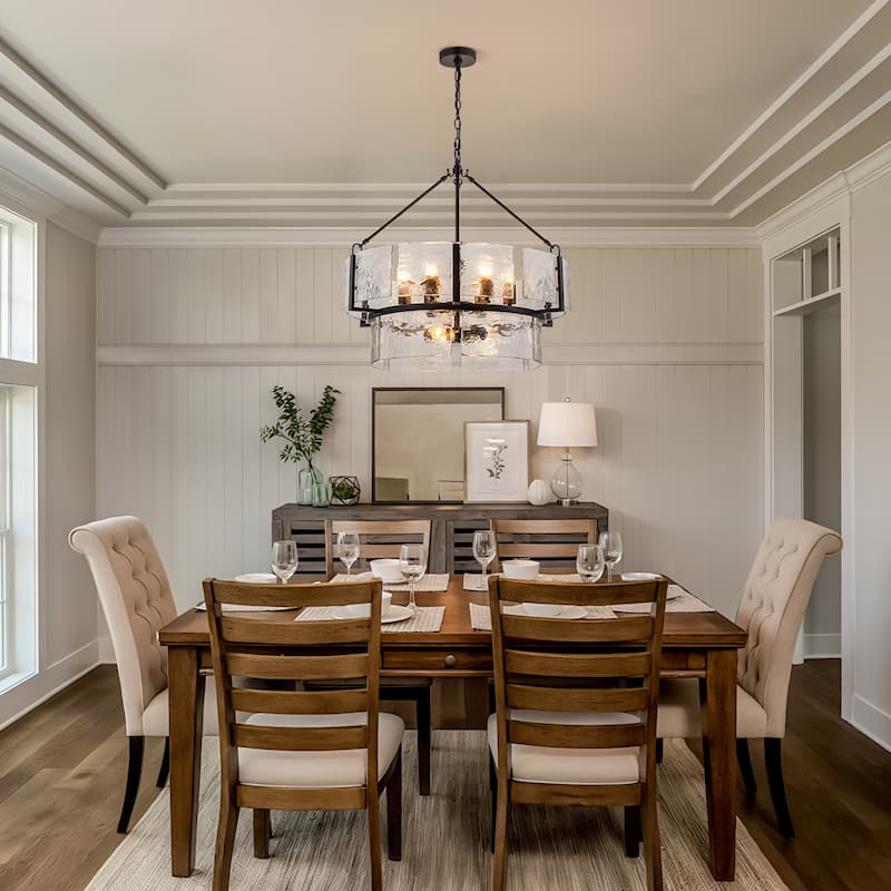 Dimmable Large Drum Glass Chandelier for Dining Room High Ceiling Living Room