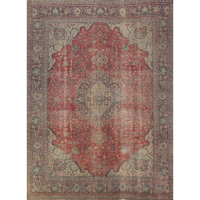 Floral Tabriz Persian Vintage Area Rug Handmade Pink Wool Carpet - 8'1" x 10'9"