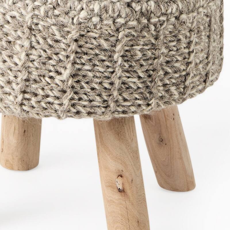 HomeRoots 19" Taupe and Brown Wool Round Footstool