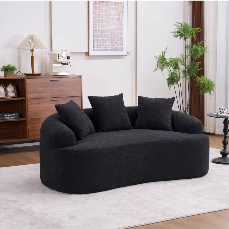 Black Loveseat Sofa Couch Sleeper Sofa Couch with 3 Pillows, Luxurious Upholstered 2-Seater Sofa Couch