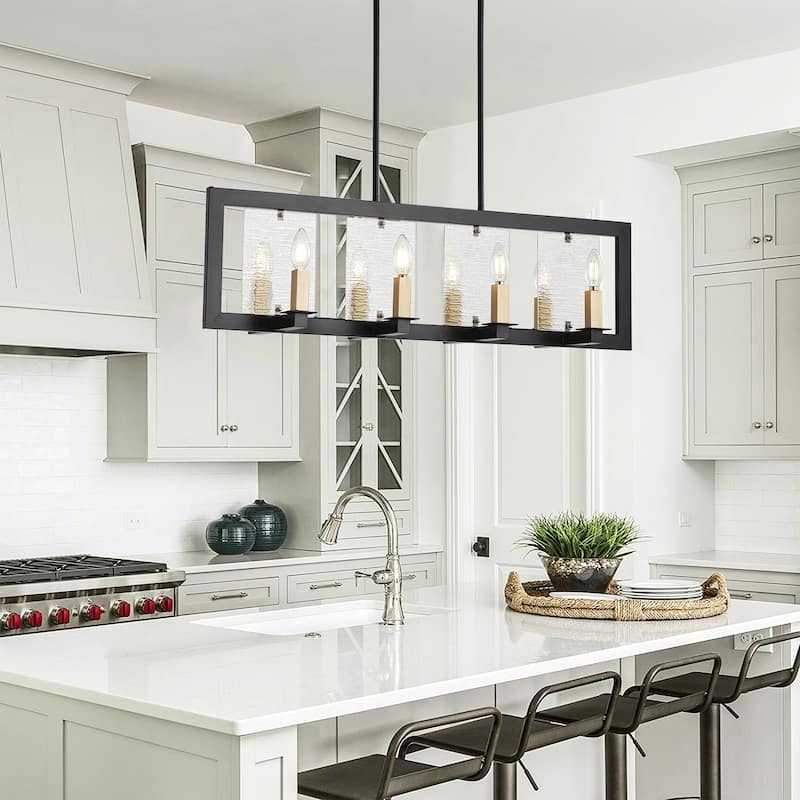 Farmhouse Black Chandelier Rectangle 8-Light Dining Room Lighting Fixture