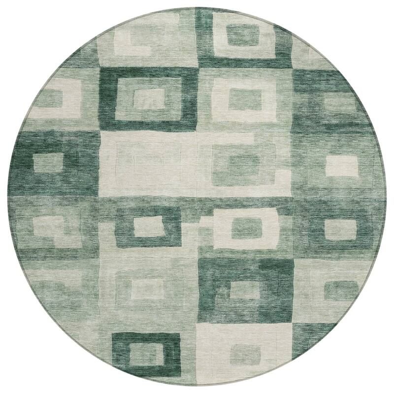Machine Washable Indoor/ Outdoor Contemporary Blocks Chantille Rug