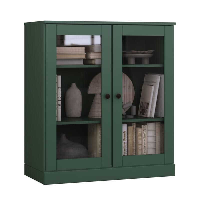 Palace Imports 100% Solid Wood 3-Shelf Bookcase, Clear Glass Doors, Adjustable Shelves, 32" Wide, 35.75" Tall