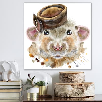 Designart "Portrait of Rat With Little Hat" Animals Canvas Wall Art Print