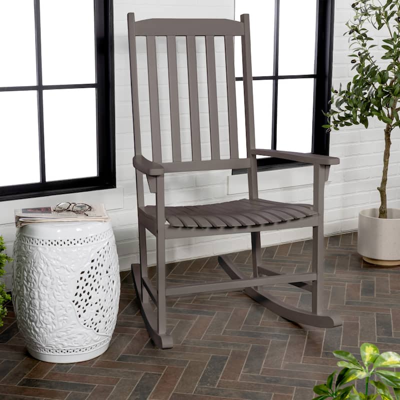 Parker Farmhouse Classic Slat-Back 350-LBS Support Acacia Wood Outdoor Rocking Chair, by JONATHAN Y