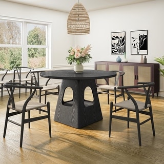 47 Inch Round Dining Table with Wooden Tabletop and Storage Base for 4 ...