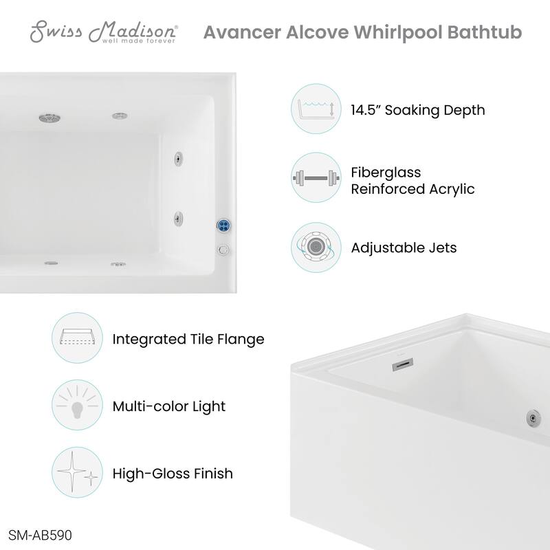 Swiss Madison SM-AB590 Avancer 60" Three Wall Alcove Acrylic Soaking