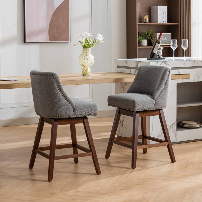 Set of 2 Fabric Upholstered Counter Height Swivel Barstools