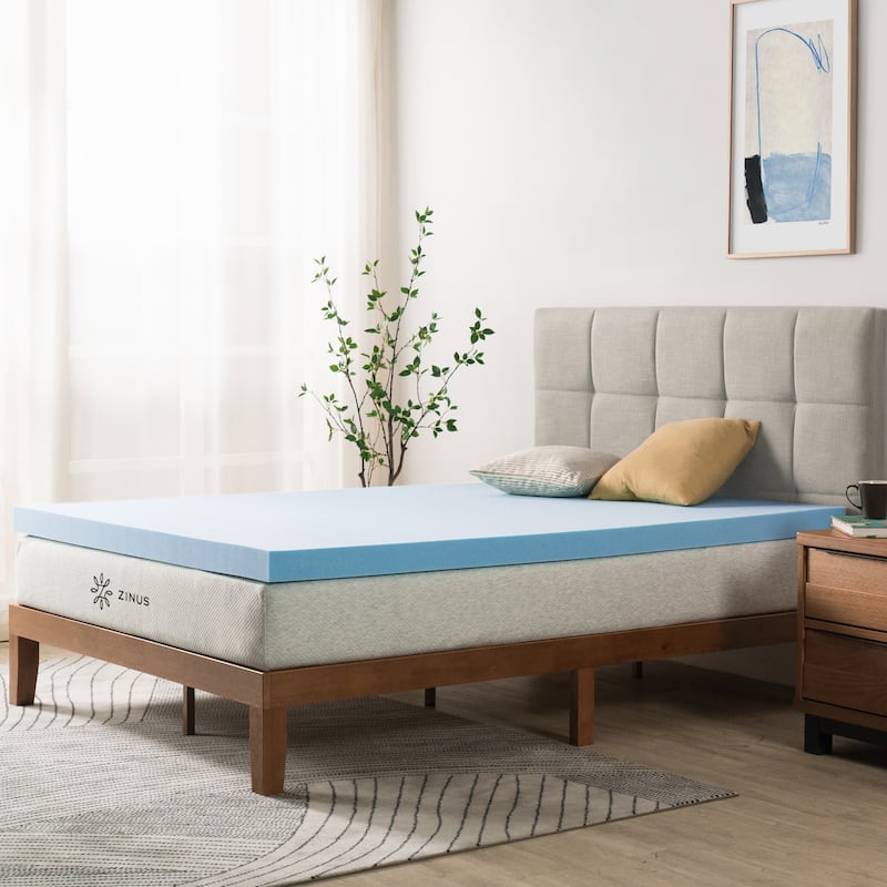 Priage by ZINUS 3 Inch Green Tea Cooling Gel Memory Foam Mattress Topper - Blue