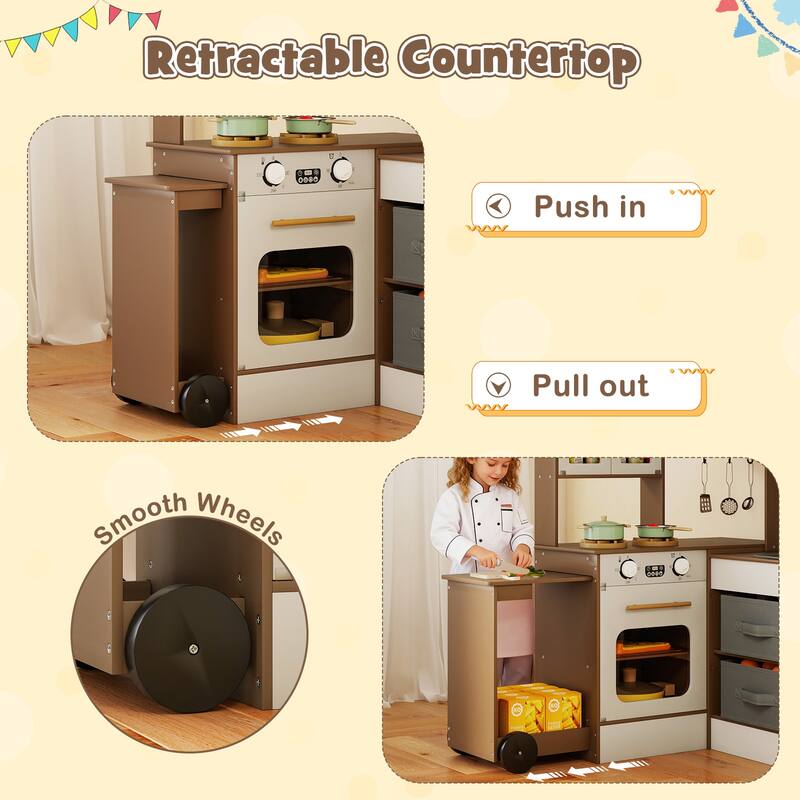 Costway Corner Kitchen with Lights and Sounds Interactive Wooden - See Details