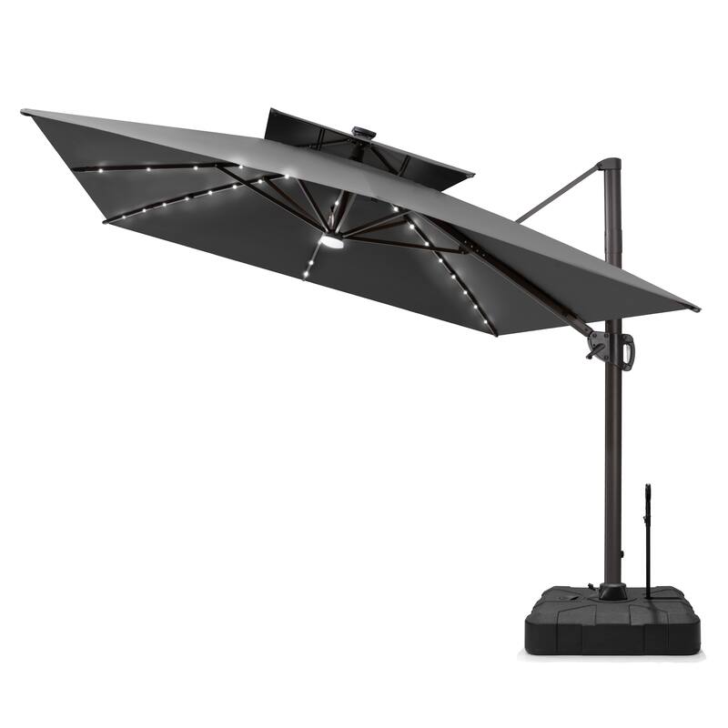 Outdoor Patio 10 x 13 FT Aluminum Cantilever Umbrella Double Top with Rod Base