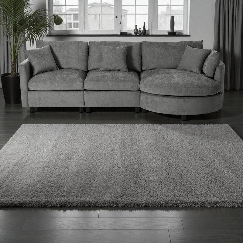 105" Chenille 3-Piece Sectional Sofa with Curved Chaise, Pine Wood Frame & 3 Throw Pillows for Living Rooms and Apartments