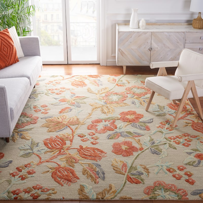 SAFAVIEH Handmade Blossom Roseanna Modern Floral Wool Rug - 9' x 12' - Grey/Red - Rectangle