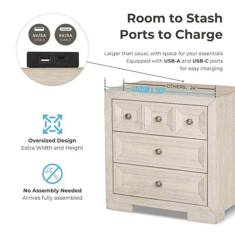 Furniture of America Durem II Modern Classic 3-Piece Solid Wood Panel Bedroom Set with 3-Drawer Nightstand