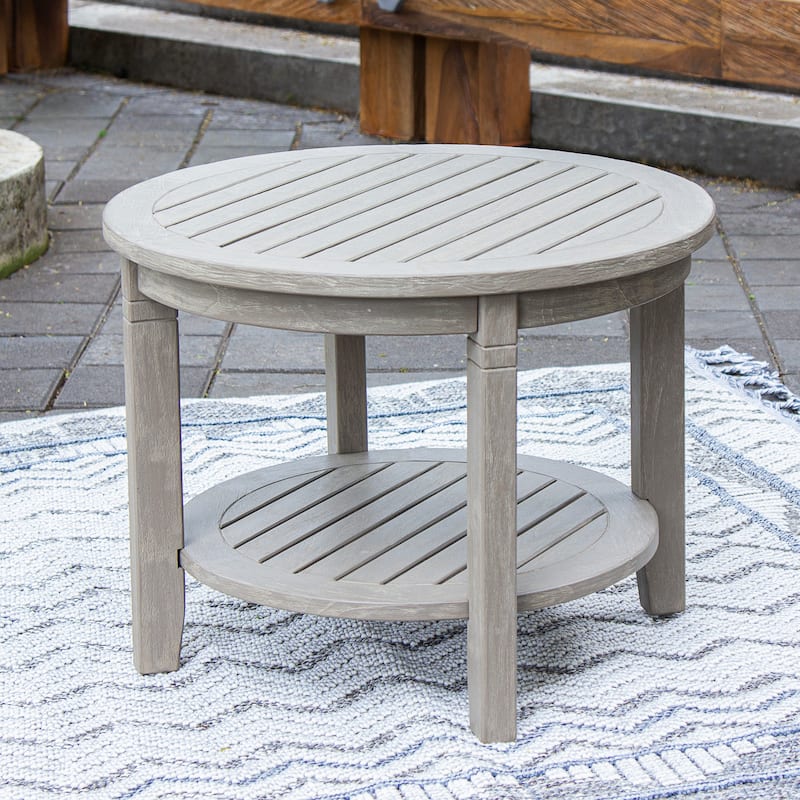 Cambridge Casual Sherwood Teak Patio Side Table - 24" - Weathered Gray