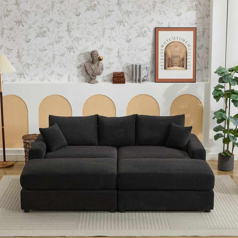 Sectional Couch Sofa for Living Room, Modern Corduroy Modular Couch with 2 Ottoman, Corduroy Sofas for Apartment, Office