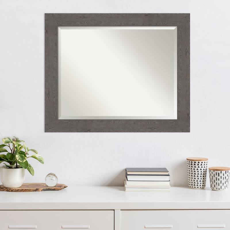Beveled Wall Mirror - Rustic Plank Espresso Frame