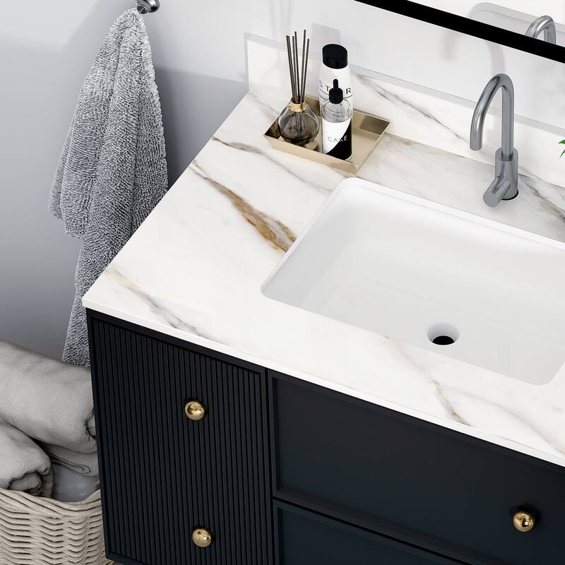 31 Inch Marble Vanity Top,Bathroom Vanity Top with Undermount Rectangular Middle Sink and 4 Inch Height Backsplash
