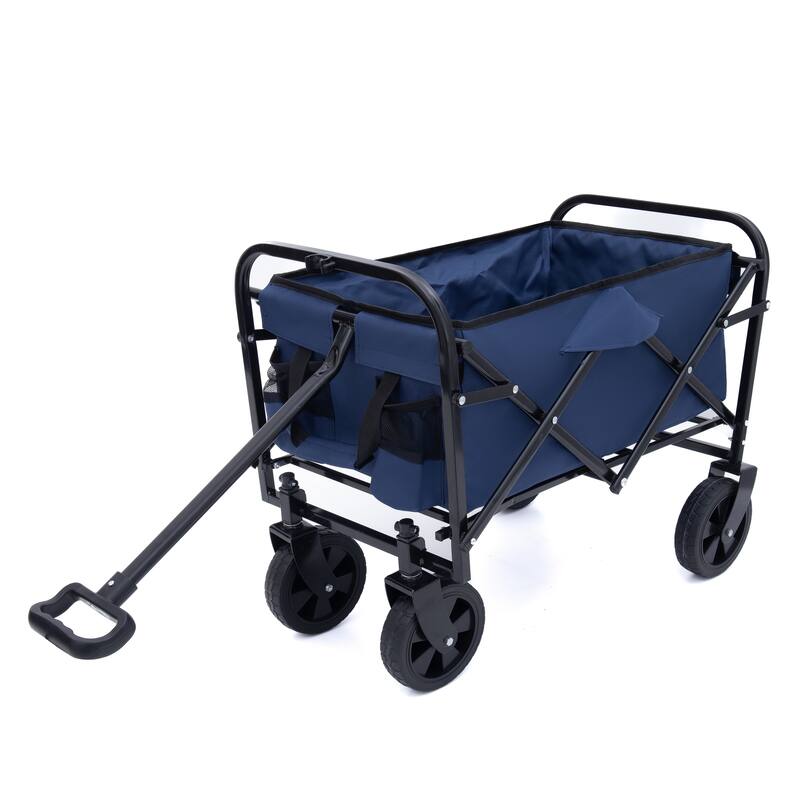 Collapsible Foldable Wagon Cart Beach Wagon Heavy Duty Utility Cart with 3pcs plastic Liner bag /Cover for Camping - Blue