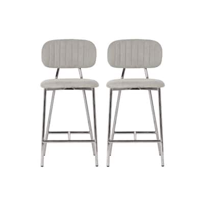 Ariana Grey Upholstered Counter Stool - Silver Legs (Set of 2)