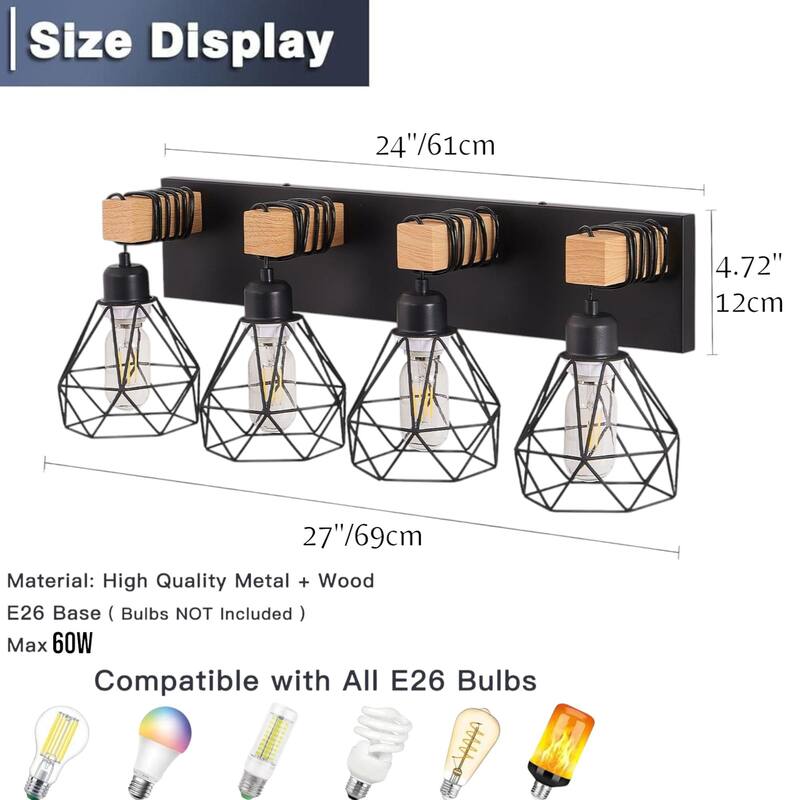 KISRAIS Farmhouse Bathroom Vanity Light with 4/5/6 Lights for Bathroom, Hallway (Bulb Not Included)
