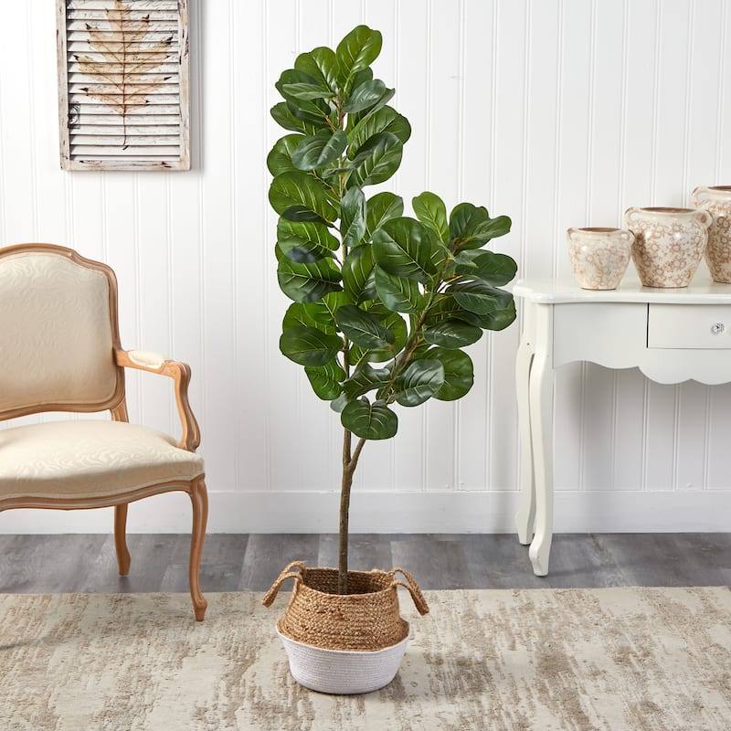 Artificial Fiddle Leaf Fig Tree 4.5Ft Indoor Plant with Planter, Realistic Home Decor - Green - 51-60 Inches