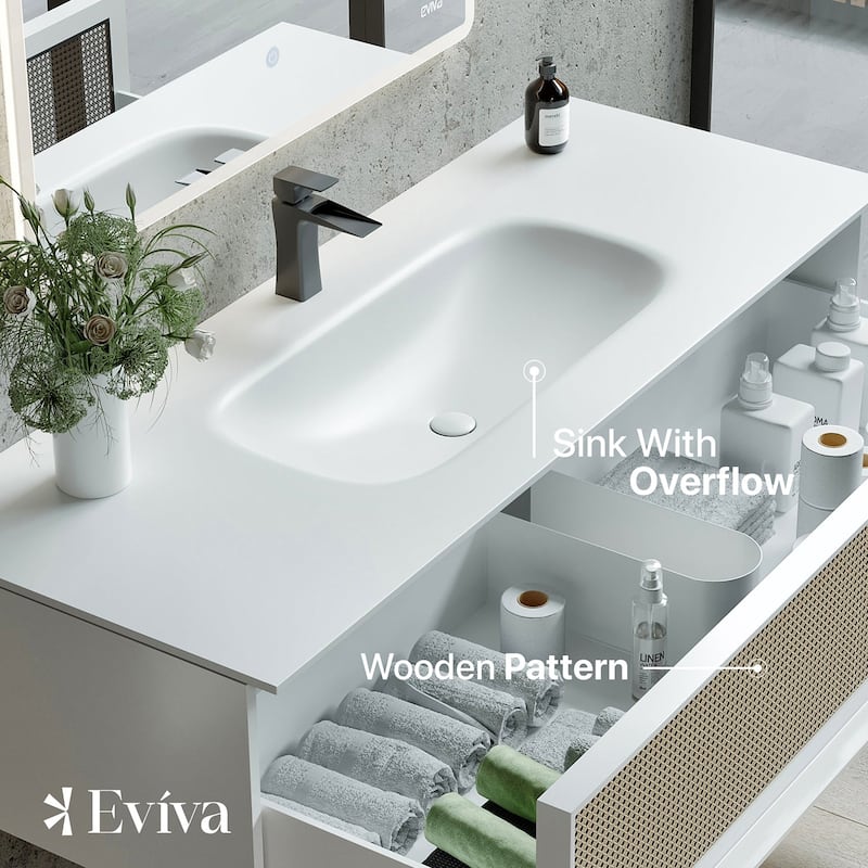 Nets 44 in. Natural Oak/White SS Bath Vanity with Solid Surface Top