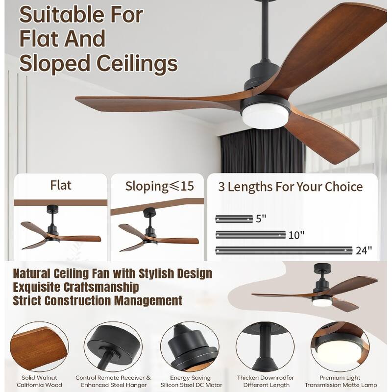 52 inch Smart Solid Wood Ceiling Fan with Intetraged Light and Remote,Google Assistant/Alexa APP Control