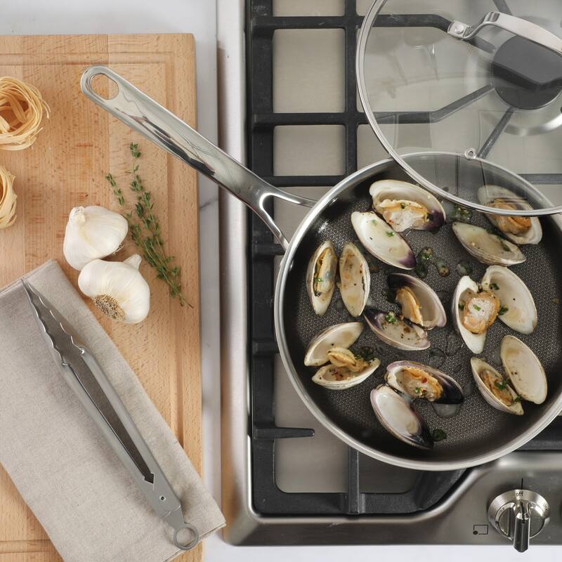 Martha Stewart Badgley Hybrid Nonstick 10 Piece TriPly Stainless Steel Pots and Pans Non-Toxic Kitchen Cookware Set -