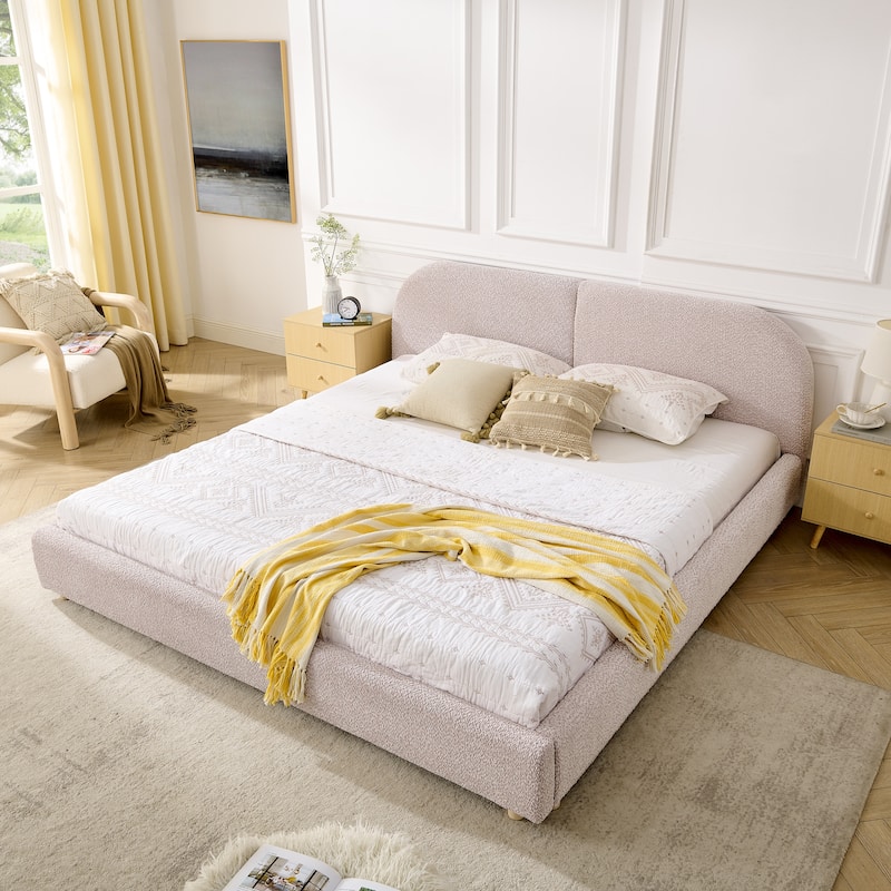 King Size Upholstered Bed Frame with Tall Headboard - Pink
