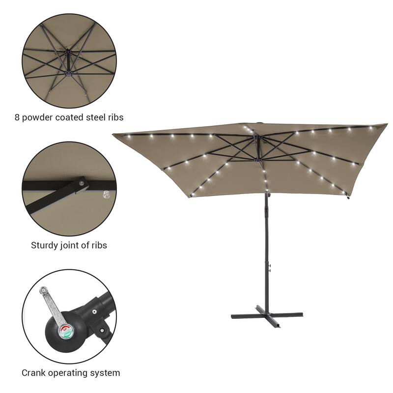 BONOSUKI Outdoor Umbrella,8.2x8.2ft Canopy Offset Umbrella With LED