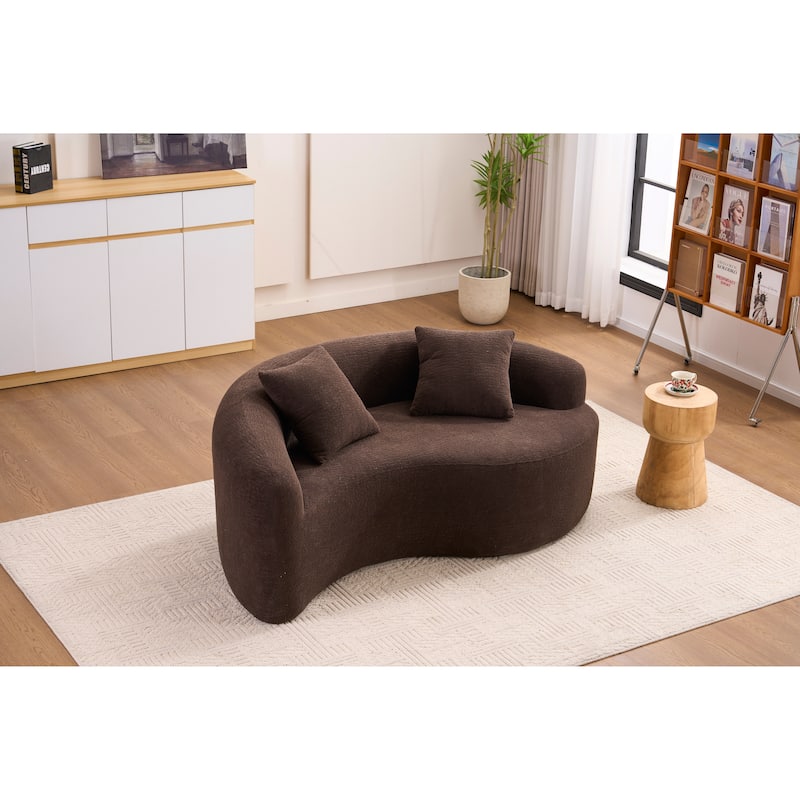 Full Compression Sponge Loveseat, S-Curved Dual-Depth Sofa, Brown Chenille Modular for Small Spaces & Meditation