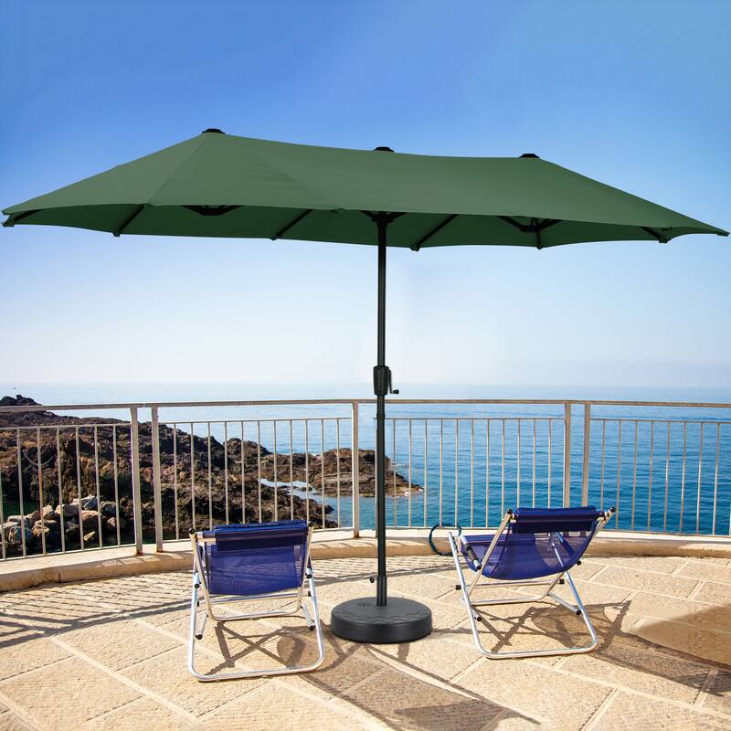 13 ft Patio Umbrella with Base Double-Sided Rectangular Outdoor Deck Umbrella - Green